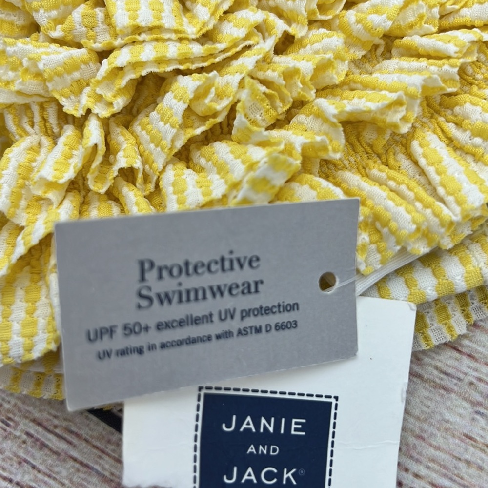 Janie and Jack Yellow and White Ruffled Swim Cap Size 0-6 Months - Picture 4 of 4